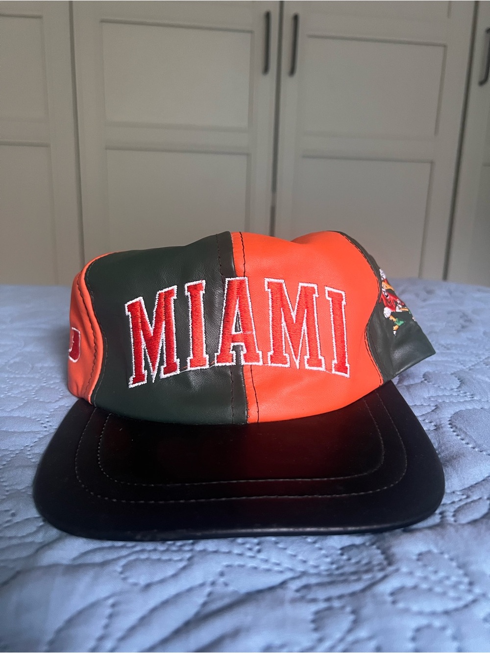 Vintage University Of Miami Hurricanes Leather Hat 90s SnapBack Rare Y2K Hat Cap